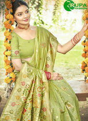 Gorgeous Green Color Assam Silk New Designer Traditional Saree With Meena Work Blouse